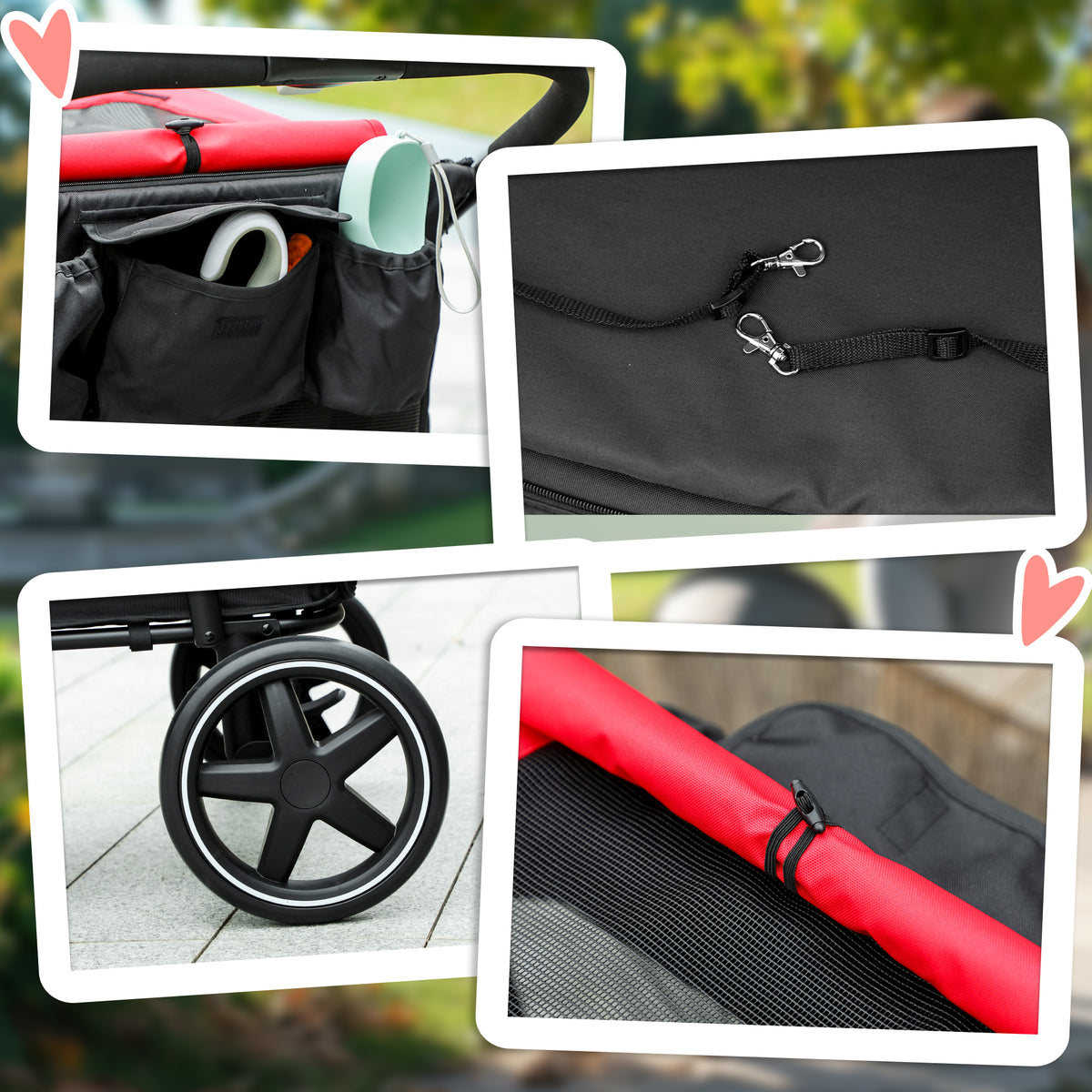 Foldable Pet Stroller, with Universal Wheels, Shock Absorbers, for Medium and Large Dogs, Red