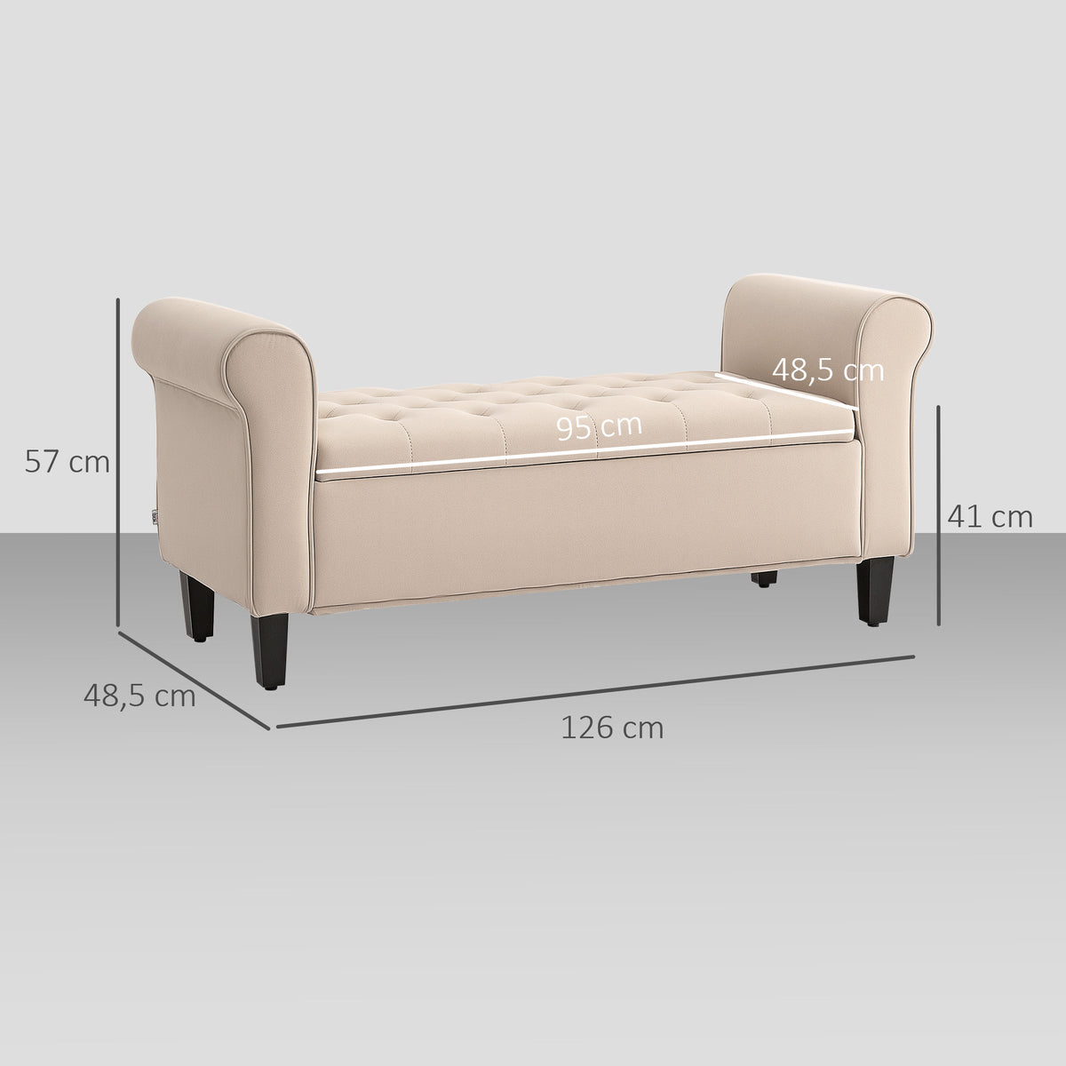 Sitzbank im Vintage-Design, Sitzbank mit Stauraum, Samtoptik, Beige