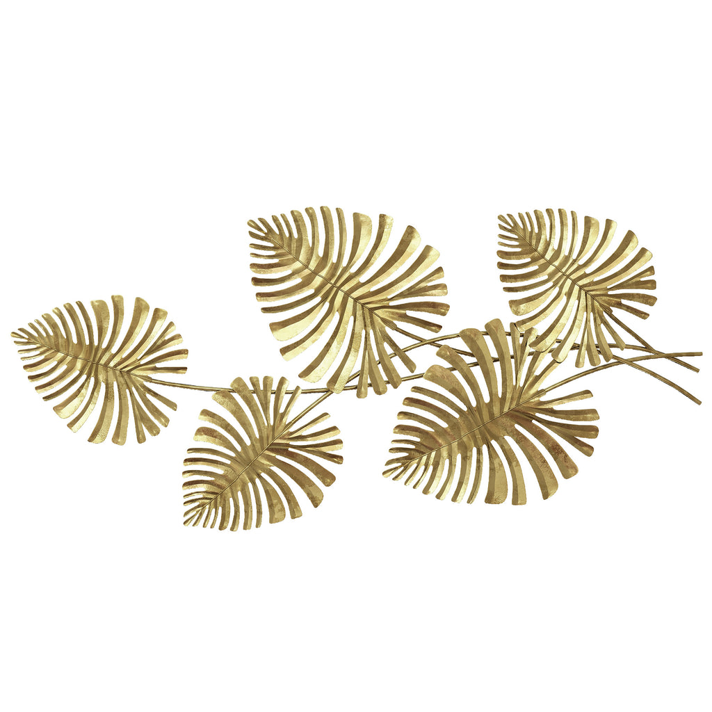 Wanddekor-Set aus Metall, lackierte Oberfl?che, Blatt-Form, Goldfarben
