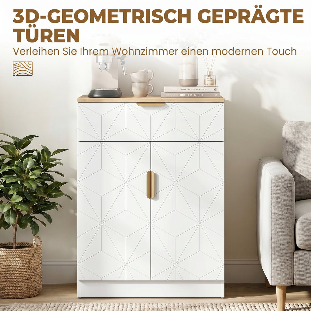 Sideboard, Beistellschrank mit Schublade, verstellbarem Regal, Weiß