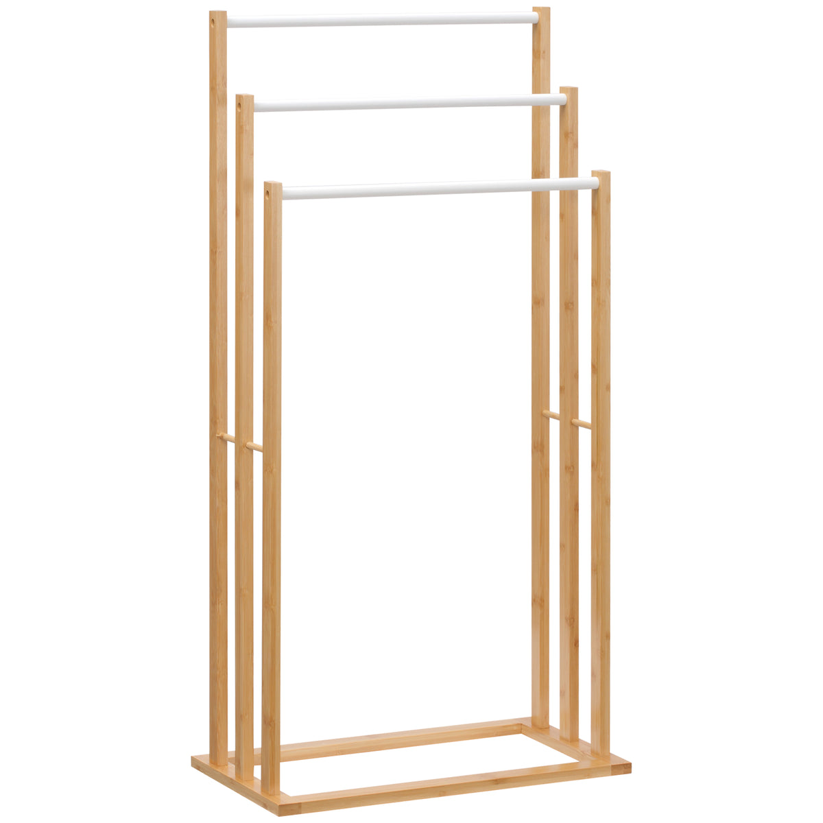 Handtuschst?nder aus Bambus. 3-teiliges Design, 3 Handtuchstangen 48 cm x 25,8 cm x 94 cm, Natur + Wei?