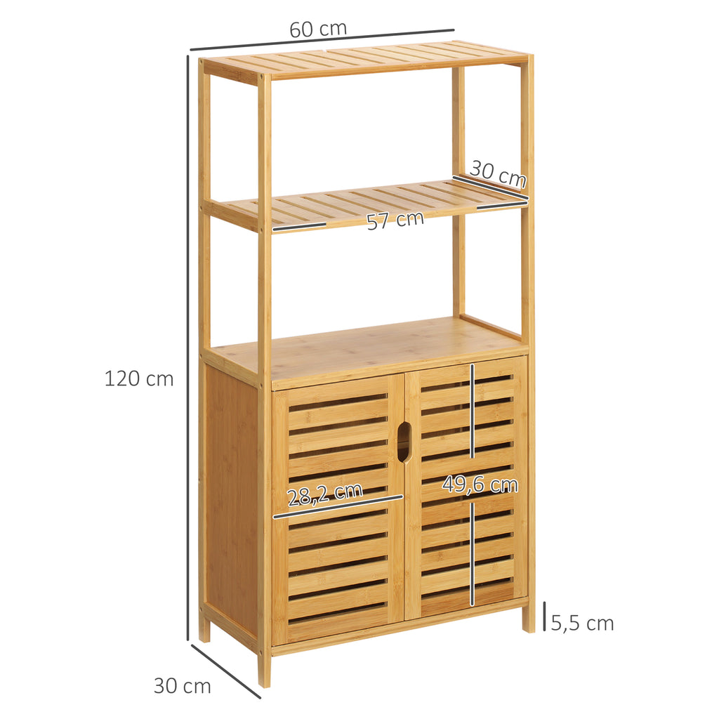 Badezimmerschrank, Badezimmerkommode mit Lamellent¨¹ren, Badregal, Bambusholz, Naturholz