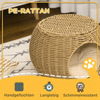 Katzenkorb Rattan zweistöckig Katzenbett Katzenkörbchen mit Kissen Vordertür für Katze unter 3,5 kg Ø40 x 30 cm
