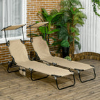 2er Set Sonnenliege klappbar Gartenliege mit Sonnendach 5-Fach h?henverstellbarer R¨¹ckenlehne Braun