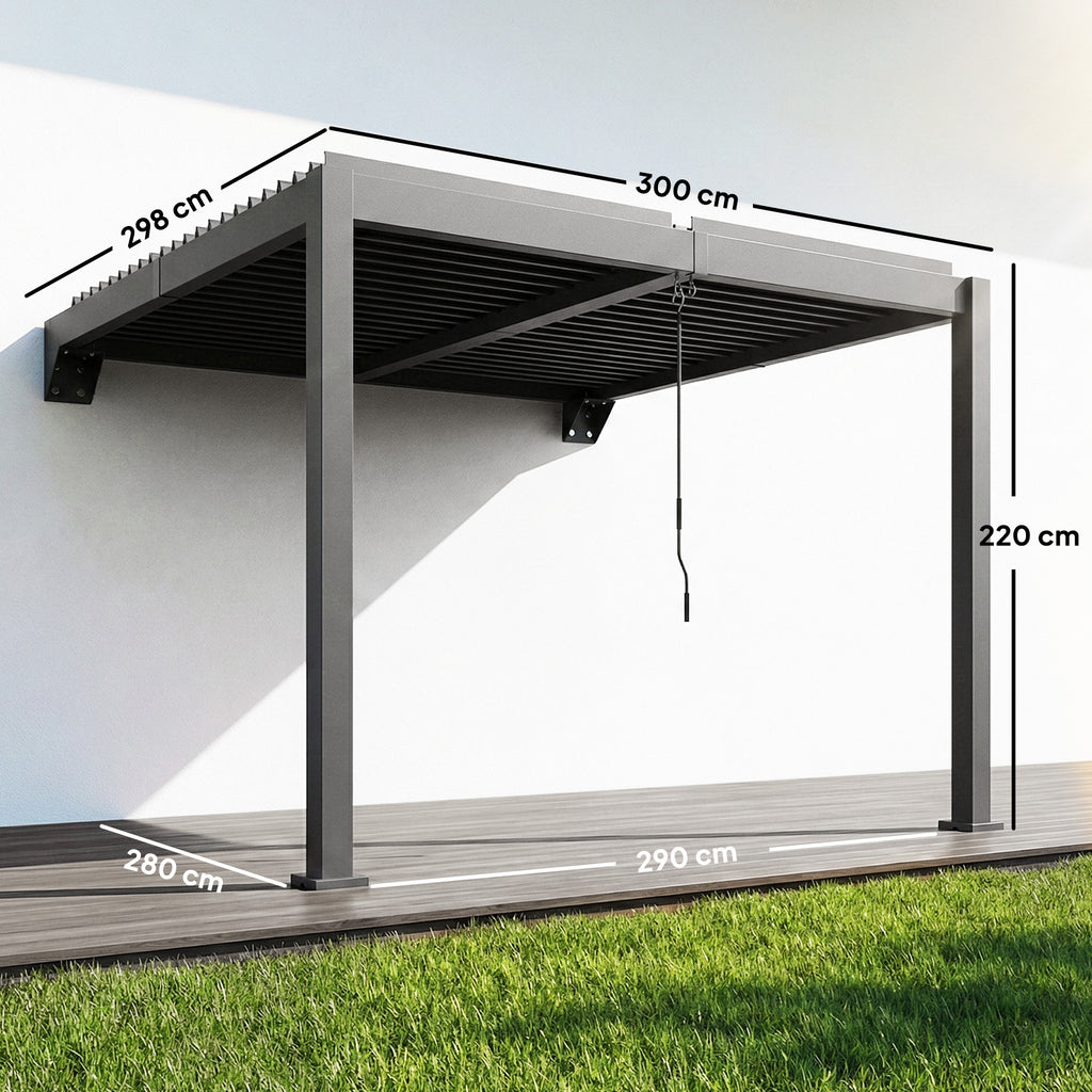 Pergola ca. 3x3 m Aluminium Terrassenüberdachung mit verstellbar Lamellendach Wandmontage Dunkelgrau