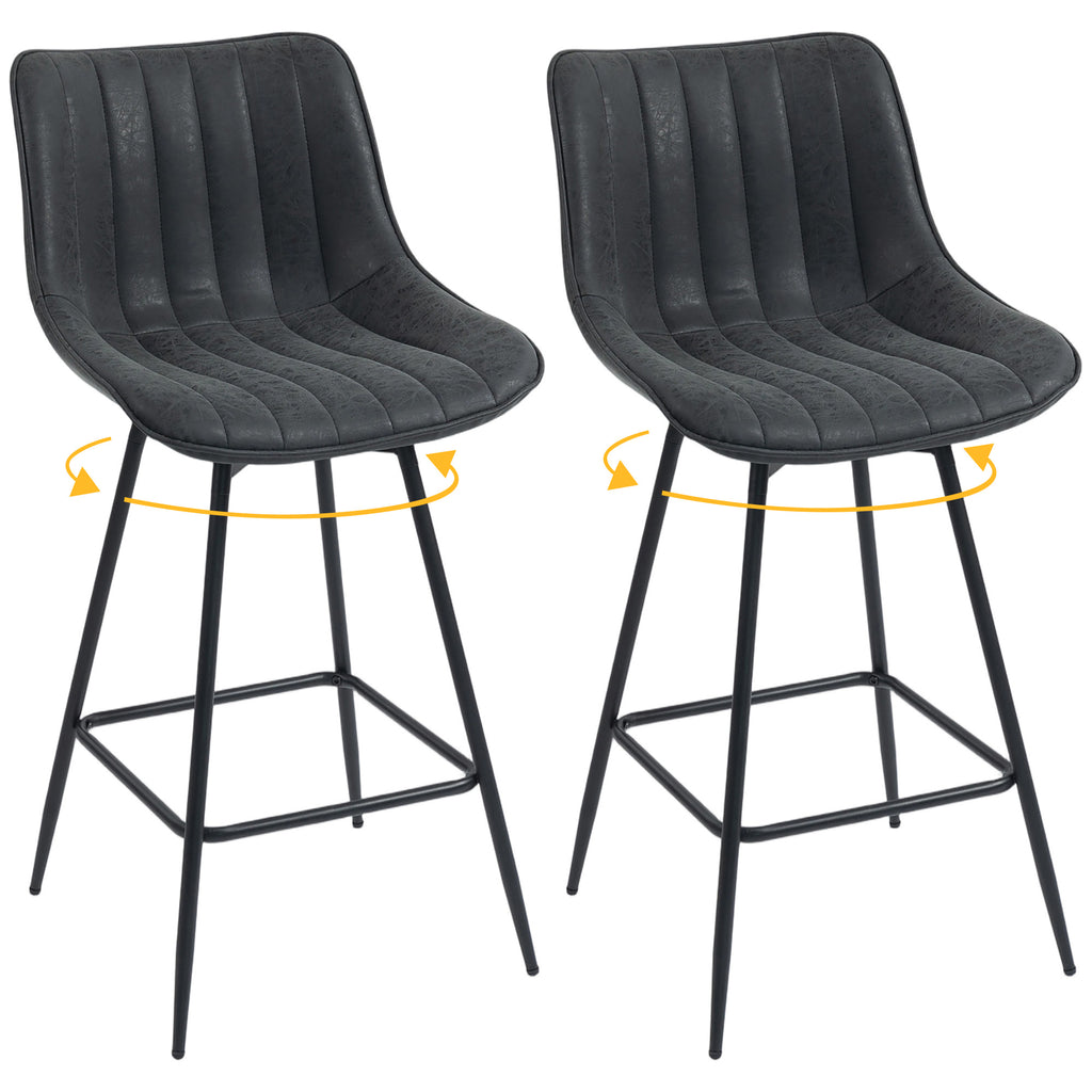 Barhocker 2er Set, 68 cm drehbare Tresenhocker mit Rückenlehne für Kücheninsel, Esszimmer, Schwarz