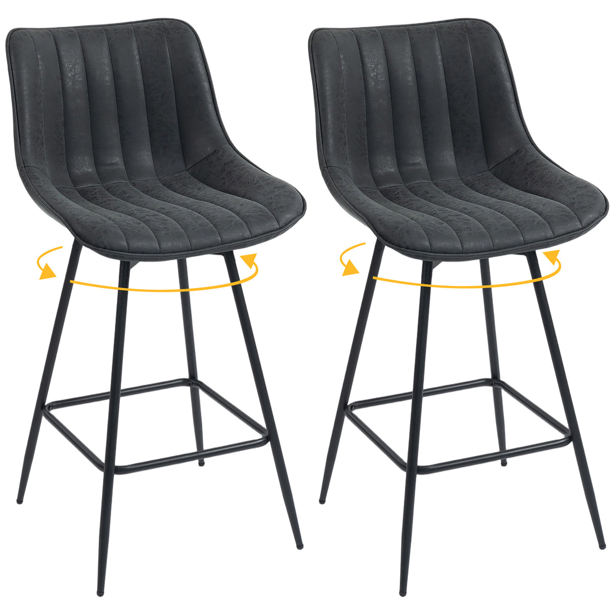 Barhocker 2er Set, 68 cm drehbare Tresenhocker mit Rückenlehne für Kücheninsel, Esszimmer, Schwarz