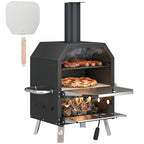 Outdoor Pizzaofen Holzbefeuerter Pizza Ofen Edelstahl 2 Ebene Backofen mit 1cm dick Pizzastein Klappbein