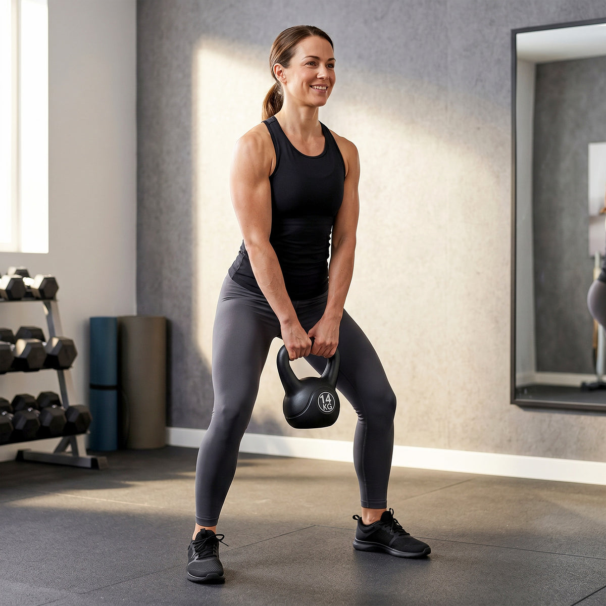 Kettlebell Kugelhantel 14 kg Gewicht-Hantel mit Sand befüllt für Anfänger Schwarz