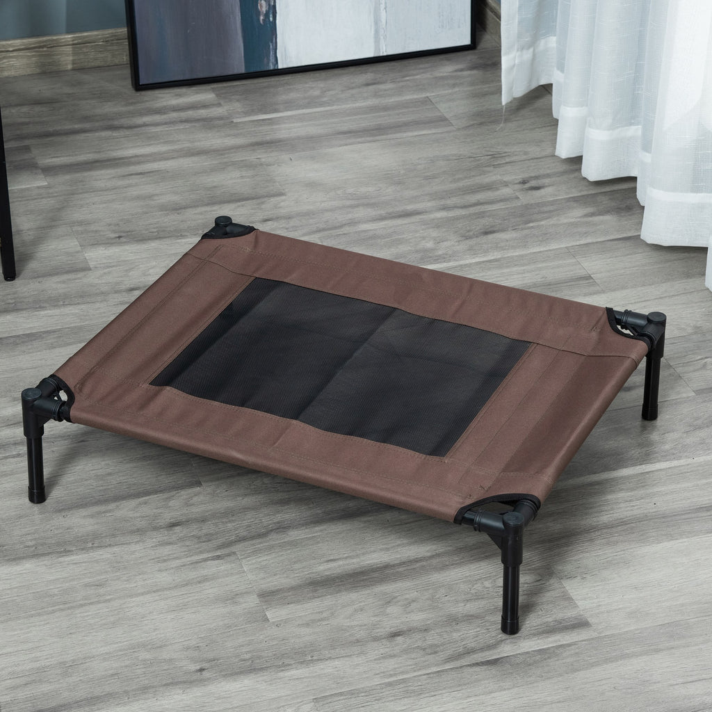 Hundeliege Outdoor, Erhöhtes Hundebett für Mittelgroße Groß Hunde, stabile Haustierliege mit Waschbares Mesh, Katzenbett Haustierbett Schlafplatz für Draußen Camping, 76 x 61 x 18 cm, Braun