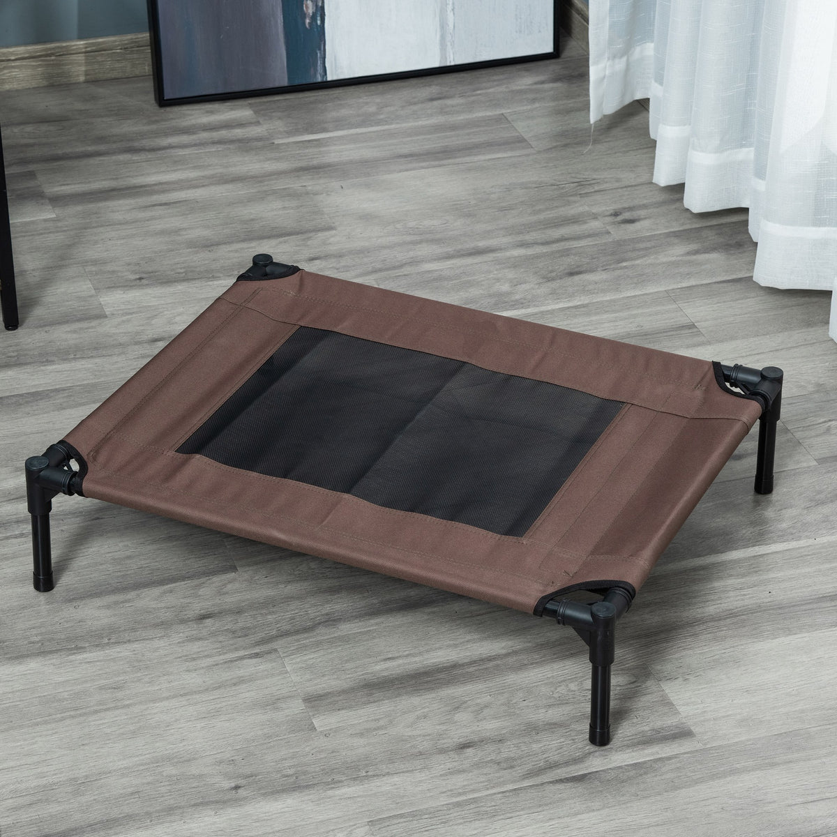 Hundeliege Outdoor, Erhöhtes Hundebett für Mittelgroße Groß Hunde, stabile Haustierliege mit Waschbares Mesh, Katzenbett Haustierbett Schlafplatz für Draußen Camping, 76 x 61 x 18 cm, Braun