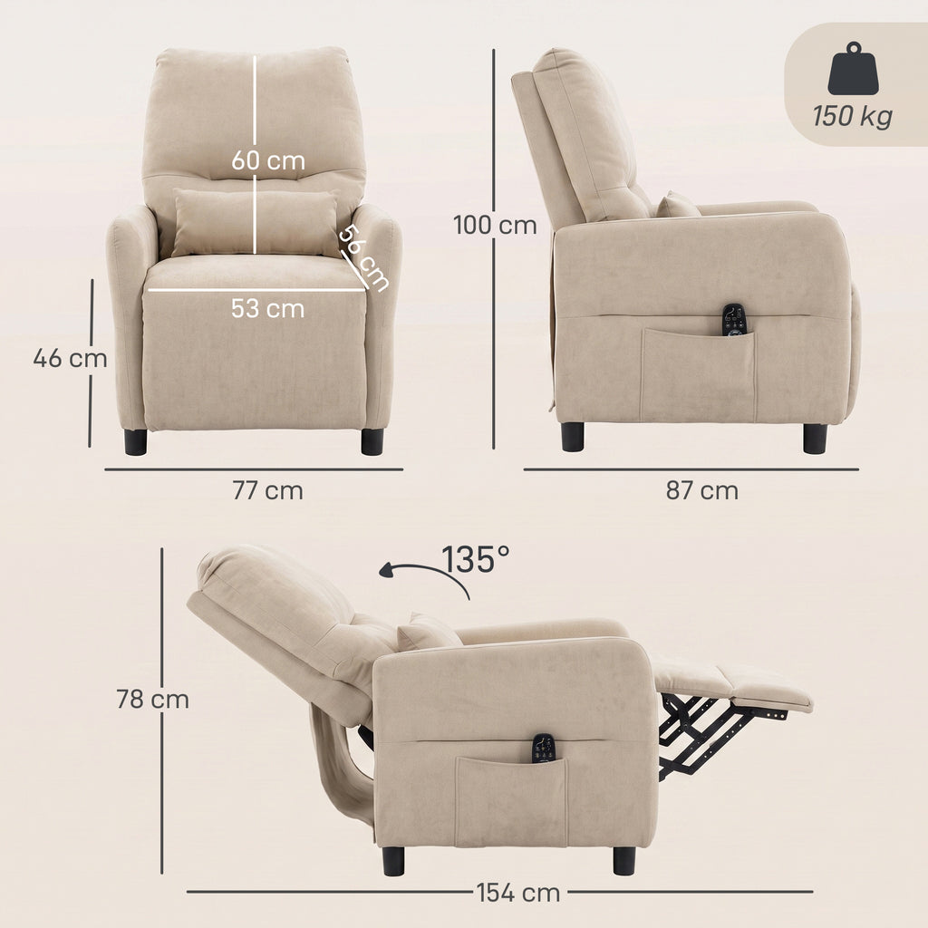 Relaxsessel mit Wärme Vibrationsmassage und Liegefunktion Beige