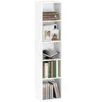 Bücherregal, 5 Fächer, verstellbare Regale, Holz, 30 x 24 x 133,5 cm, Weiß