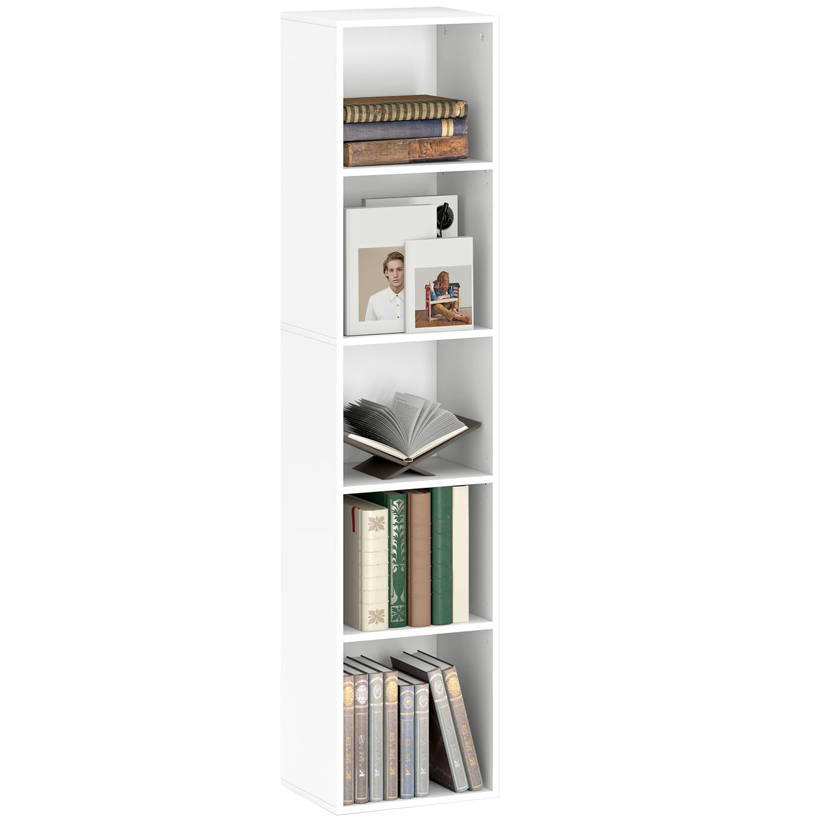 Bücherregal, 5 Fächer, verstellbare Regale, Holz, 30 x 24 x 133,5 cm, Weiß