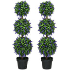 Set of 2 Artificial Plants, Lavender Flowers Ball Trees with Pot, for Home Indoor Outdoor Decor, 110cm
