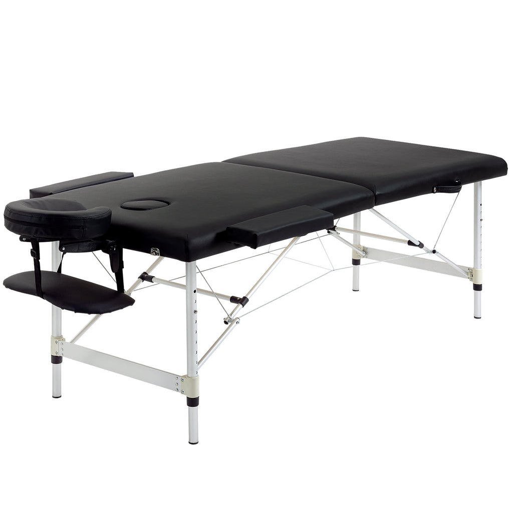 2 Section Portable Foldable Lightweight Aluminium Massage Table Couch Beauty Bed with FREE Carry Bag Black