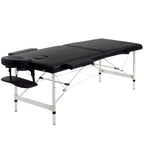 2 Section Portable Foldable Lightweight Aluminium Massage Table Couch Beauty Bed with FREE Carry Bag Black