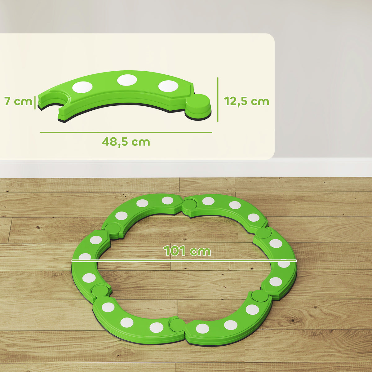 Balancebalken, 6 gebogene Segmente, sensorische Erhebungen, 50 kg Tragkraft, Gr¨¹n