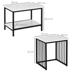 Modern Coffee Table Set of Two, Marble-Effect Nesting Side Tables with Steel Frame for Living Room, White, Black