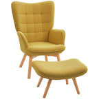 Akzentsessel mit Hocker, Relaxsessel in Cord-Optik, Armlehnstuhl mit Holzbeinen, für Wohnzimmer, Orange