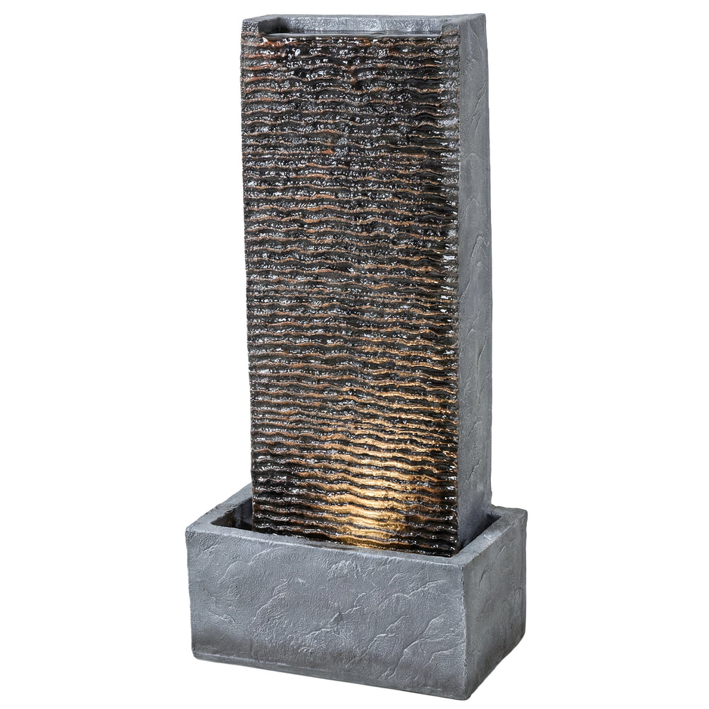 Springbrunnen 2-stufig Gartenbrunnen mit LED Beleuchtung Pumpe Granitoptik 37,5 x 22 x 80 cm