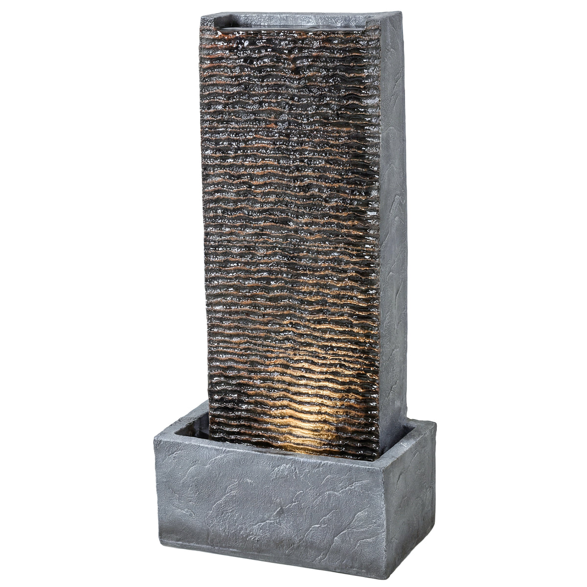 Springbrunnen 2-stufig Gartenbrunnen mit LED Beleuchtung Pumpe Granitoptik 37,5 x 22 x 80 cm