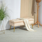 Stauraum-Sitzbank in Samtoptik, gepolsterter Fu?hocker mit getuftetem Design, Metallrahmen, 102 x 35 x 43 cm, Beige