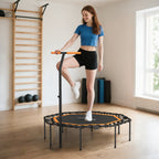 Fitness-Trampolin, Trainingstrampolin mit verstellbarem Haltegriff, stabil und leise, f¨¹r drinnen, Stahl, Orange