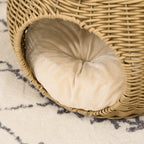 Katzenkorb Rattan zweistöckig Katzenbett Katzenkörbchen mit Kissen Vordertür für Katze unter 3,5 kg Ø40 x 30 cm