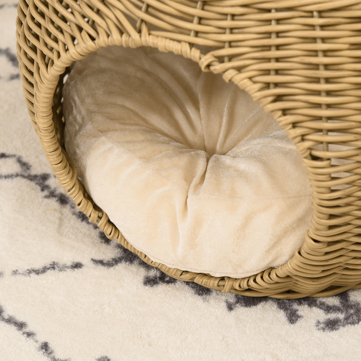 Katzenkorb Rattan zweistöckig Katzenbett Katzenkörbchen mit Kissen Vordertür für Katze unter 3,5 kg Ø40 x 30 cm