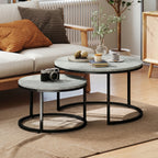 Set of Two Marble-Effect Stacking Tables - Grey