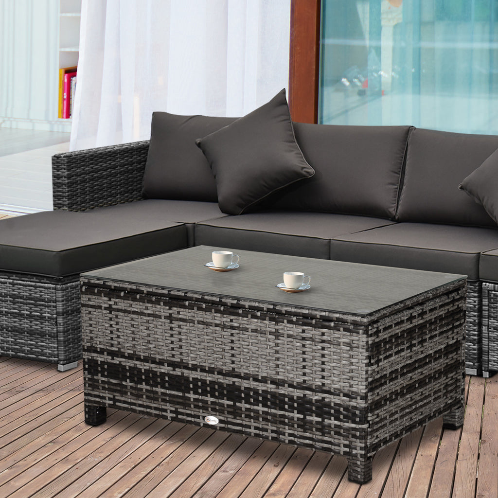 PE Rattan Garden Coffee Table, with Glass Table Top - Grey