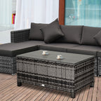 PE Rattan Garden Coffee Table, with Glass Table Top - Grey