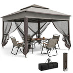 3.25 x 3.25m Deluxe Metal Gazebo, with Curtains - Brown and Grey