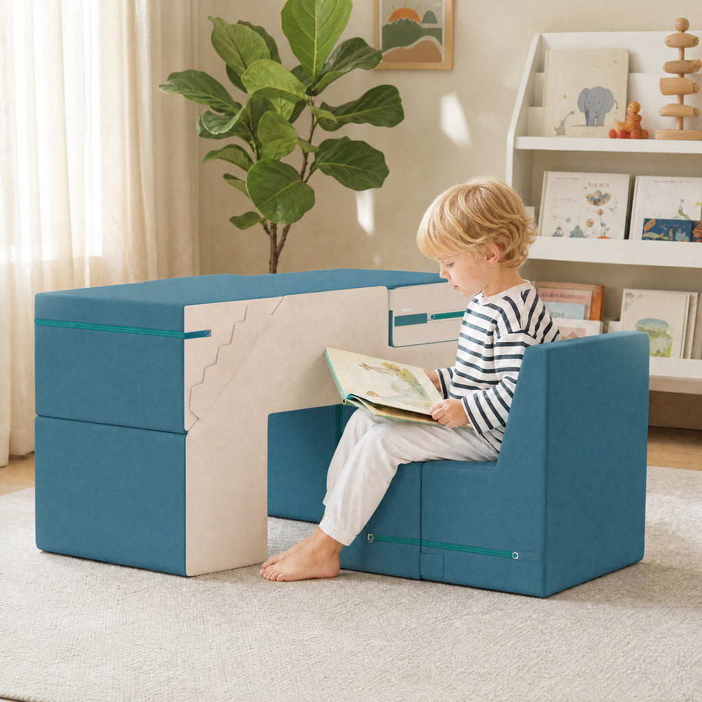 Spielsofa Samt 2-Teiliges Kindersofa aus Schaumstoff Waschbar Modulares Kindercouch für Kinder 0,5 bis 3 Jahre