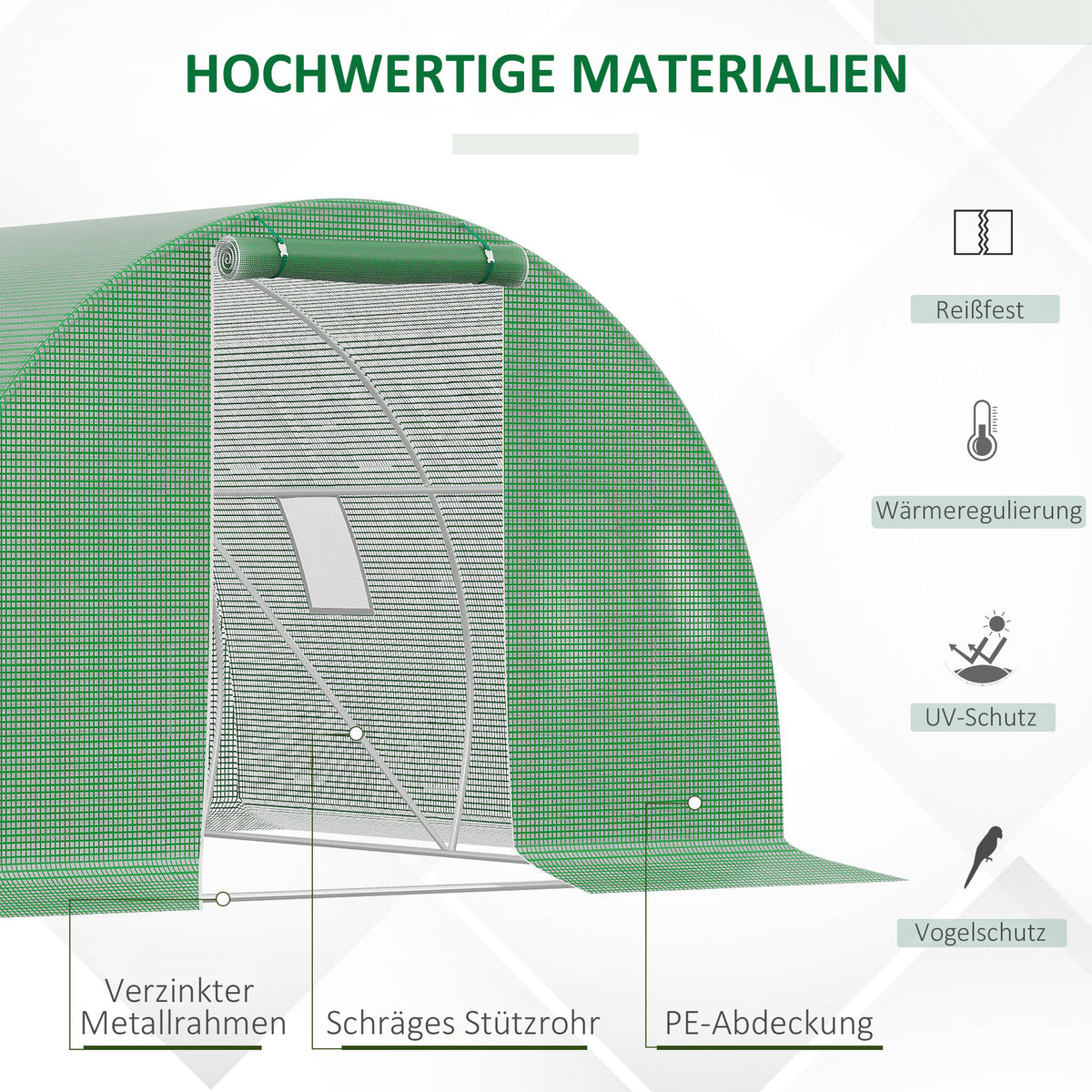  Foliengewächshaus begehbares Polytunnel 3 x 3 m Gewächshaus mit 4 Fenster Treibhaus Frostschutz Stahlrohr Dunkelgrün
