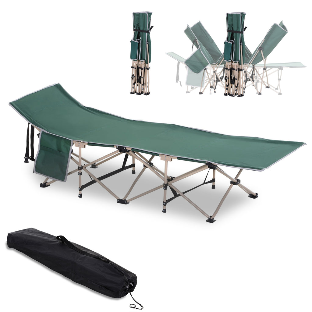 Feldbett, Camping-Bett, klappbar, wetterbeständig, ink. Tragetasche, 190 cm x 68 cm x 52 cm, Grün + Beige