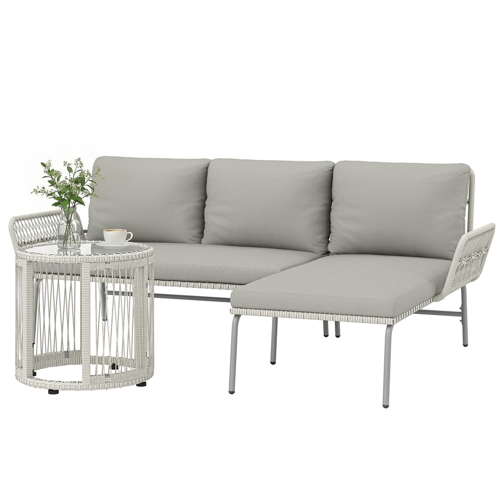 Polyrattan Gartenmöbel Set 3-teilig, Lounge Set mit Chaiselongue Zweisitzersofa Glastisch abnehmbar Kissen