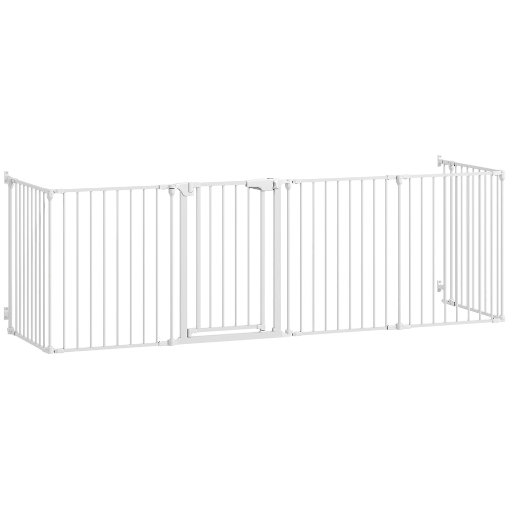 Haustierzaun, 6-Panel-Barriere mit Tür, faltbar, für kleine & mittelgroße Hunde, Kunststoff, Kohlenstoffstahl, Weiß