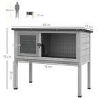 Wooden Guinea Pig Hutch, Small Animal Cage with Slide-out Tray, Openable Asphalt Roof, 84 x 43 x 70cm, Grey
