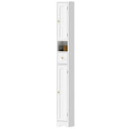 Badezimmerschrank schmaler Badschrank mit Schublade gewölbten Türen offenem Fach verstellbare Ablage 20x20x185 cm Weiß