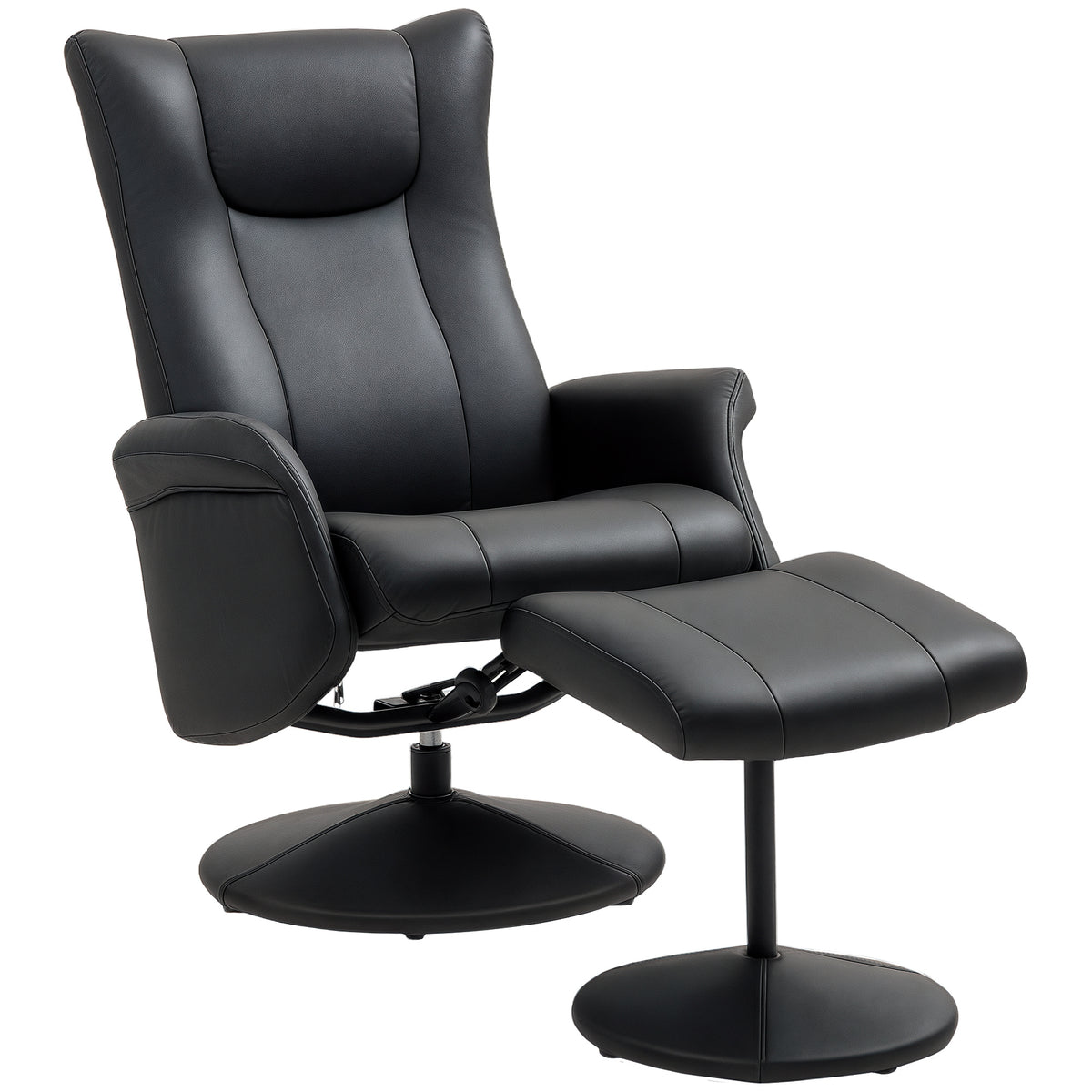 Chefsessel mit Hocker, Lederoptik, drehbar, verstellbare Lehne, bis 150 kg, Schwarz