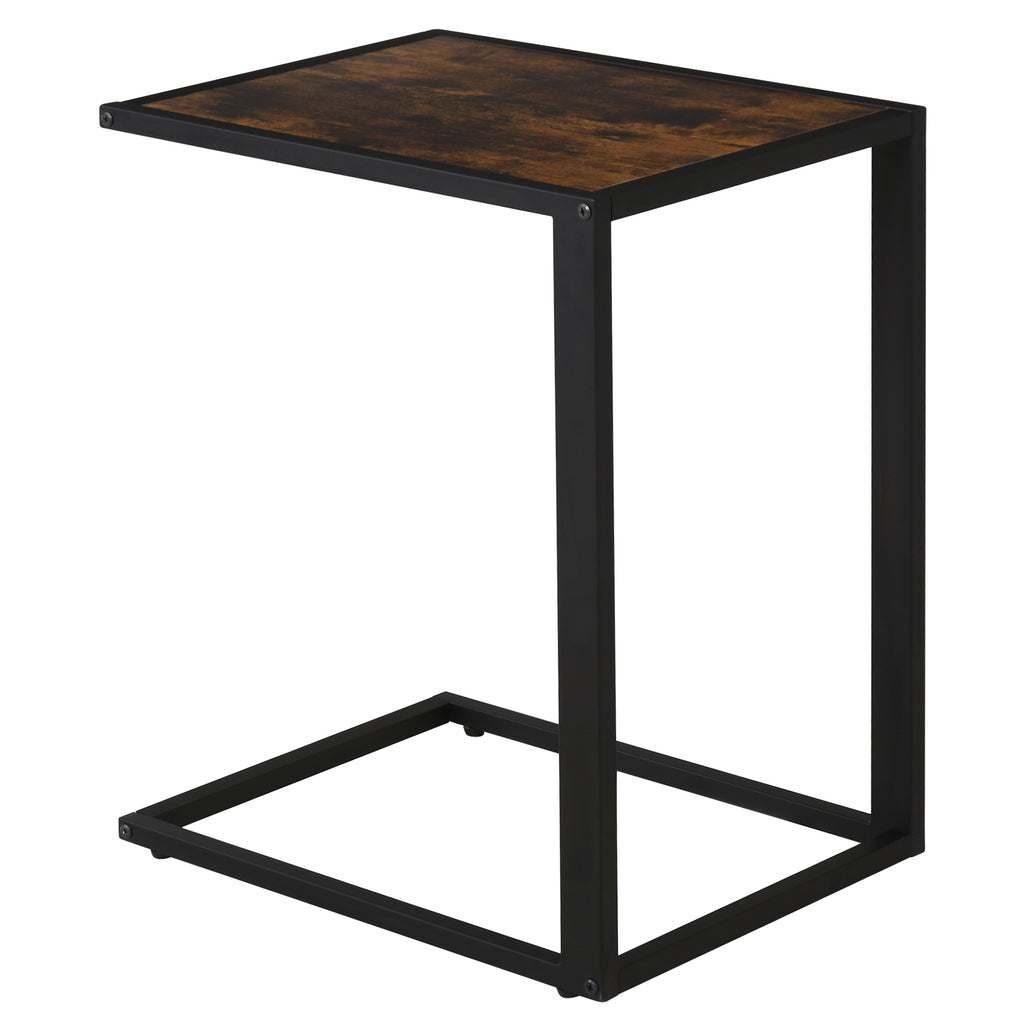C-Shaped Side Table, Bedside Table with Metal Frame, Accent Sofa Couch Table for Living room, Bedroom, Brown and Black
