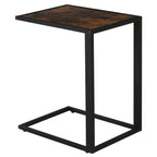 C-Shaped Side Table, Bedside Table with Metal Frame, Accent Sofa Couch Table for Living room, Bedroom, Brown and Black