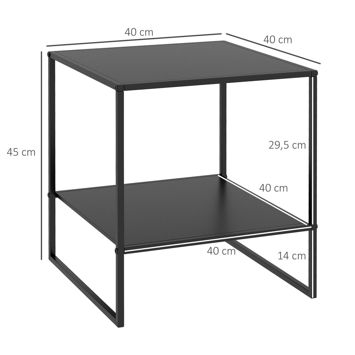 Beistelltisch im Industriedesign Couchtisch Nachttisch, 1 Ablage, Schwarz