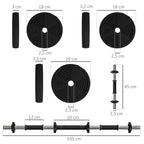 2-in-1 Hantel-Set, Lang- & Kurzhantel, 20 kg, rutschfest, bodenschonend, Schwarz/Grün