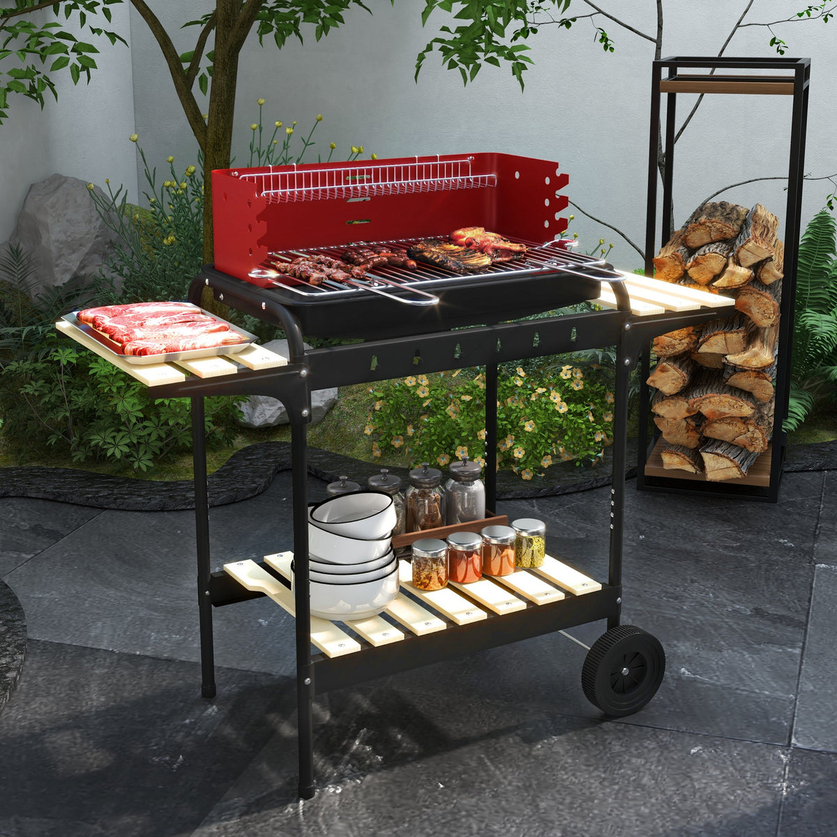 Charcoal BBQ, with Five Position Grill Grate - Red