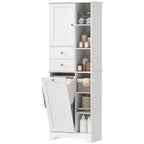 Badezimmerschrank Schmaler Badschrank mit 6 offenen Fächern und Wäschekorb, 2 Schubladen und Soft-Close-Tür, Weiß