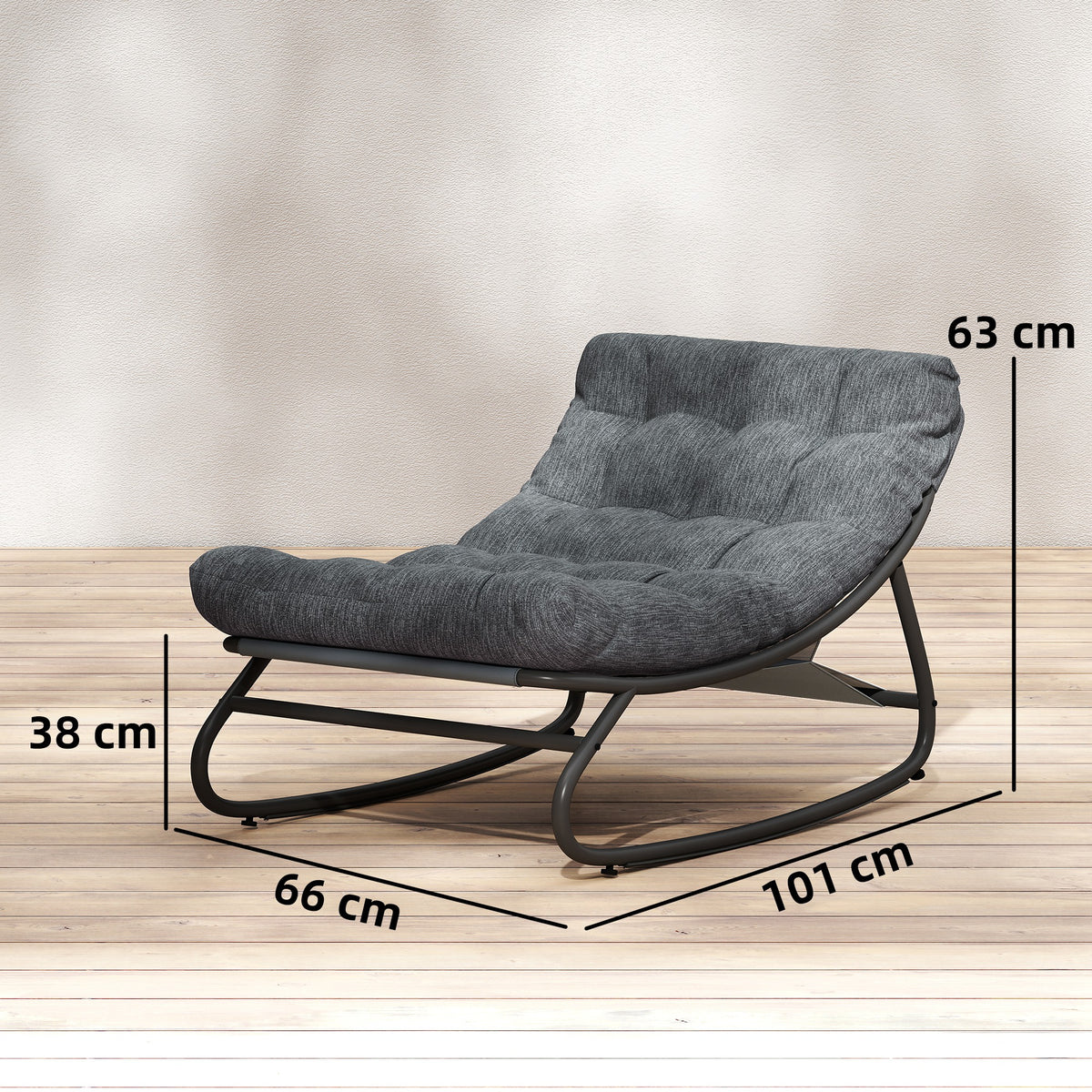 Schaukelstuhl Schaukelsessel mit breitem Netzsitz dickem Kissen 101 x 66 x 63 cm Grau