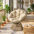 Korbsessel Rattansessel Outdoor-Sessel, Boho-Stil, wetterbeständig, 85 cm x 70 cm x 82 cm, Creme + Natur
